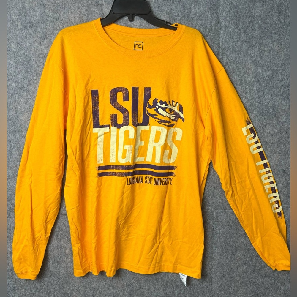 Pro edge Men Size Large Long Sleeve LSU Tigers Tee Shirt Yellow‎